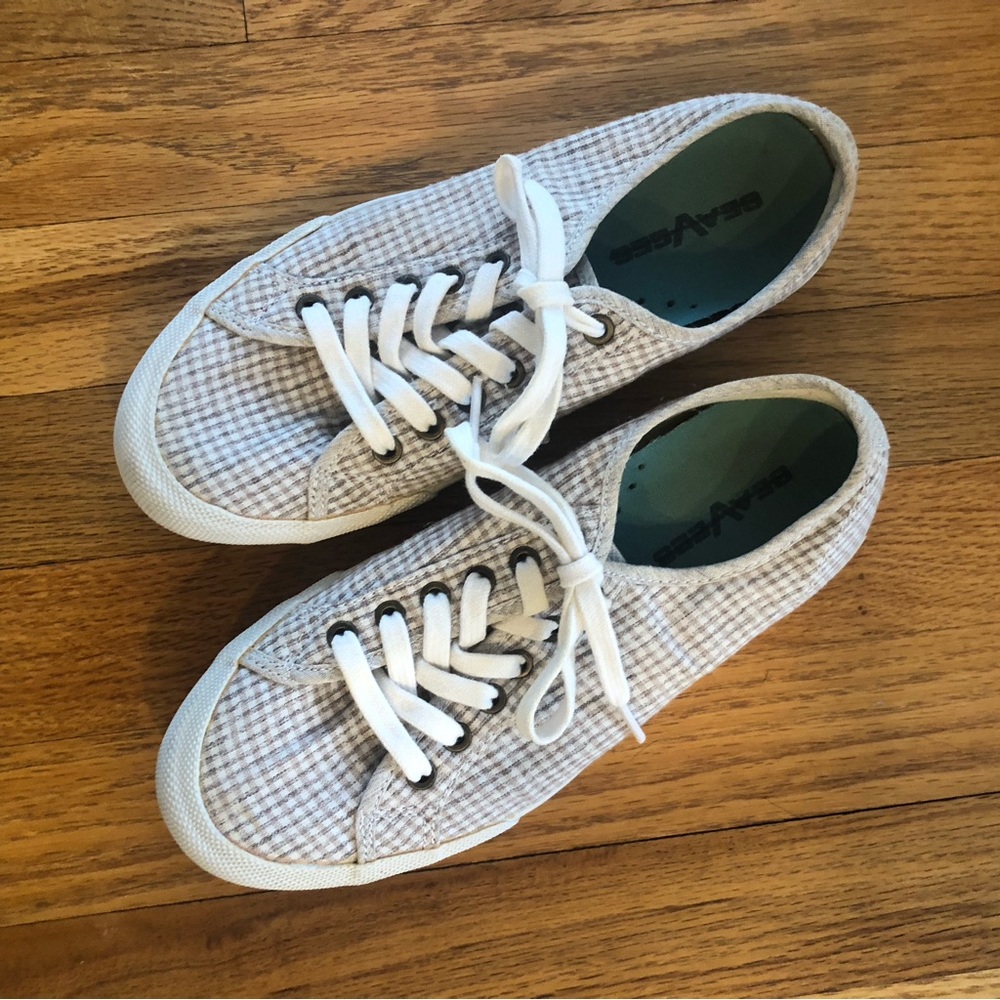 SeaVees Monterey Beach Club Tan/White Gingham Low Top Lace Up Sneaker